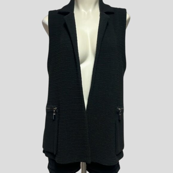 Joseph Ribkoff Black Textured Open Vest Cardigan - Picture 1 of 12